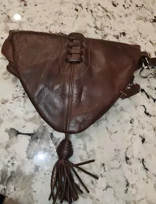 Vintage Brown Leather Football Shaped Wristlet With Tassel Detail • $7.24