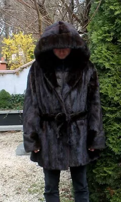 Men's 100% Real Ranch Mink Fur Jacket Hood Coat Outwear Fashion 2XL/ 3XL • £730