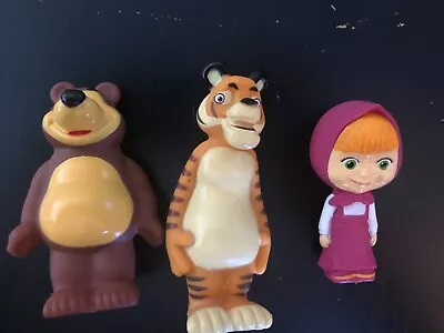 MASHA AND THE BEAR + TIGER Set Of 3 Figurine Squeaky Toys Rubber  3-4” • $20