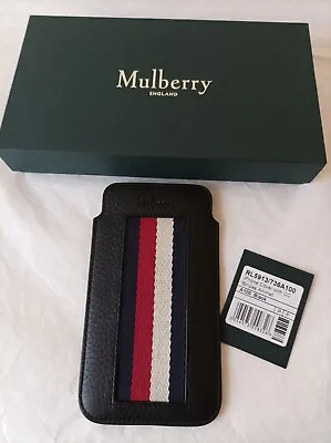 Mulberry Black Leather Phone Cover Case Pouch Card Slots Stripes Gift Box New • £85