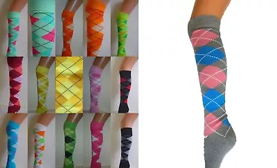 Argyle Check Diamond Stretch Long Knee High Socks Pub Golf Fancy Dress New   • £5.99