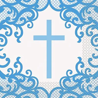 Blue Cross Paper Napkins Communion Confirmation Christening Party Serviette X 16 • £2.99
