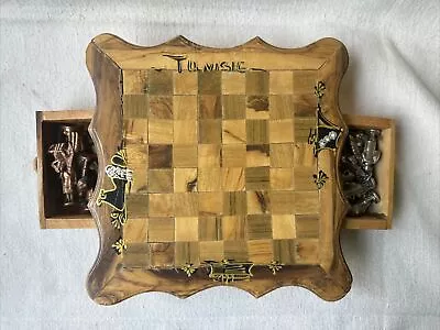 Olivie Wood Chess Set Handmade In Tunisia W/Cast Metal Pieces • $60
