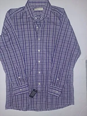 Michael Kors Dress Shirt Mens 15 1/2 32/33 Long Sleeve Button Blue Plaid  • $15