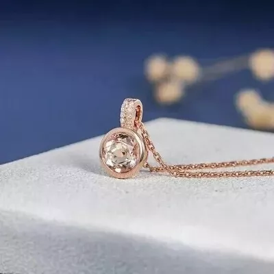 1.50Ct Round Cut Lab-Created Morganite Women Pendant 14k Rose Gold Plated Silver • $74.99