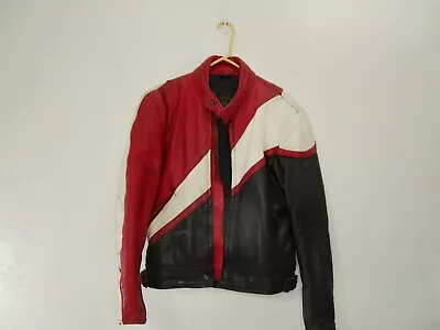 Vintage Polo Leather Cafe Motorcycle Racer Jacket Red White Black • $130