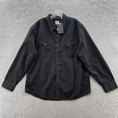 Levis Jean Shirt Mens XL Black Denim Pearl Snap Western Casual Workwear • $44.90