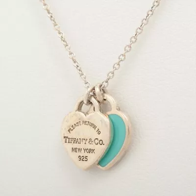 TIFFANY & Co. Return To TIFFANY & Co. Mini Double Heart Tag Necklace 925 2.6g Si • $364.42