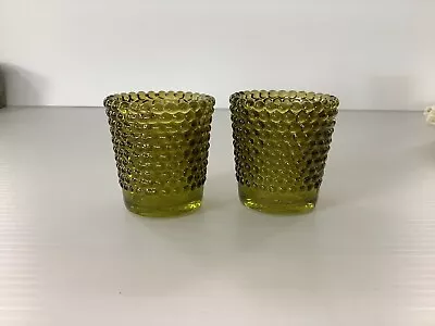 Set Of Two Vintage 1970’s Green Glass Hobnail Tea Light Candle Votive Holder • $14.99