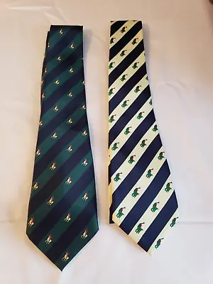 Mercedes High Fashion Neck Tie Lot 2 Myung Ju Silk Polo Player Green Navy Yello • $27.99