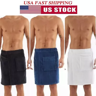 Men's Wrap Towel 100% Turkish Cotton Adjustable With Pocket Bath Spa Gym • $29.90