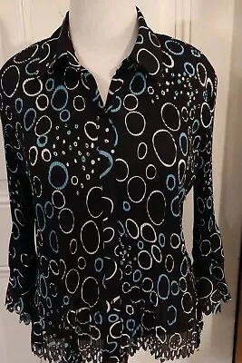 Milano Womans Size XL Long Sleeve Navy Blue Button Sheer Like Blouse Collared  • $4.99