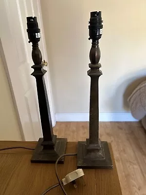 Laura Ashley Tall Bronze Effect Column Lamp Bases 41cm - Pair • £40