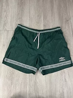 Vintage Umbro Soccer Shorts Adult Large Green Nylon Logo Trim 80 90 Made In USA • $22