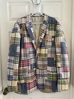 J Crew Blazer Sport Jacket Mens XL Madras Multicolor Patchwork Plaid Lightweight • $109.95