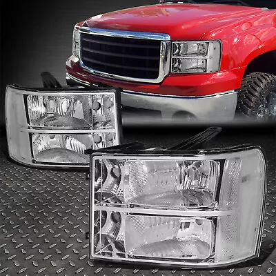 For 07-14 Gmc Sierra Gmt900 Oe Style Chrome Housing Clear Corner Headlight Lamps • $75.88