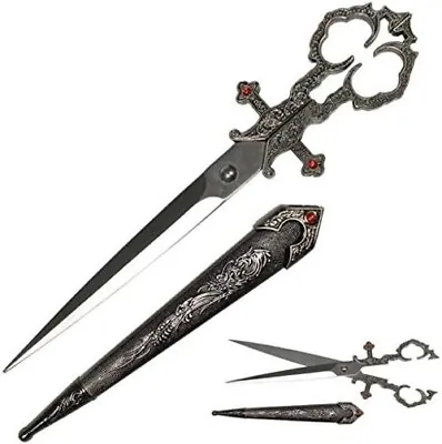 10.5  Renaissance Medieval Gothic Fantasy Scissors Silver Dagger Ornate Knife • $18.99