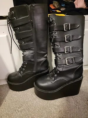 Hot Topic Black Buckle Platform Boots - Size 8 Women’s • $39.99