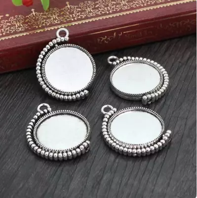 5 Tibetan Silver Double Sided Spinning Cabochon Blank Pendant Setting Fits 20mm • £4.25