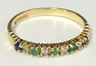 9K Solid Yellow Gold W/ Diamond Emerald Sapphire Eternity Ring Size O  -  7 • $225