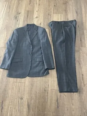 Bachrach Tailored Suit Mens 2 Piece Gray/Charcoal Checkered 100% Wool 44R • $49.95