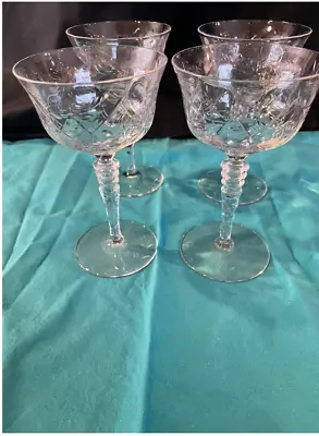 Gorgeous*Vintage* Floral Etched Clear Crystal Champagne Glasses- Set Of 4 • $23