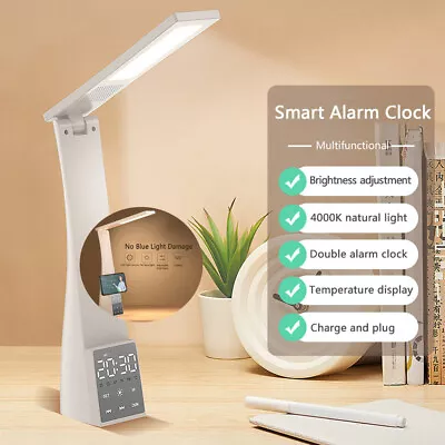 Rechargeable LED Desk Lamp Bluetooth Speaker Foldable Reading Lamp W/Alarm Clock • $34.75