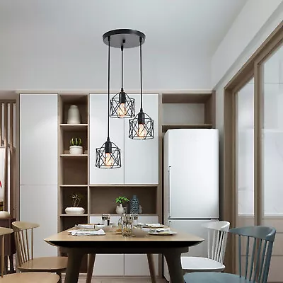 $25.13 • Buy 3-Light Cage Pendant Light Industrial Ceiling Hanging Lamp Kitchen Island Light
