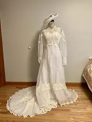 Vintage Lifetime Of Loveliness Wedding Gown Dress Hat Veil Long Sleeve Train • $200