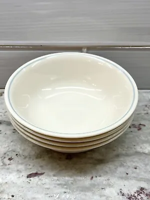 4 Corelle Sandstone W Blue Rim Cereal / Salad Bowls 6 3/4  Sandstone Set Of 4 • $15