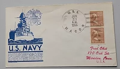 Navy Mail Cover. Uss Macon. Jun 23 1956. U.s. Navy Information On The Cachet. • $0.99