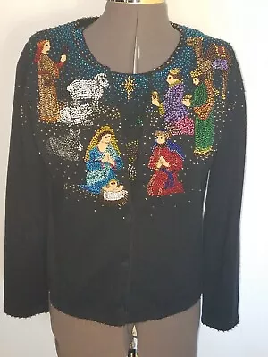 Vintage Michael Simon Event 2-Pc Nativity Sweater Set~Size SMALL~Sequins~Beaded • $175