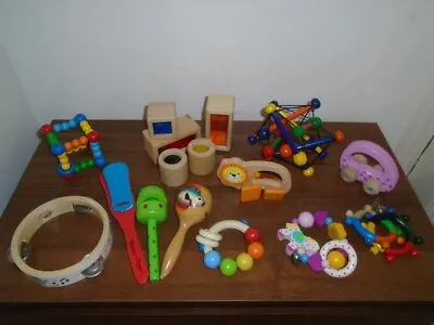 Bundle Wooden Rattles Baby Activity Toys Sensory Sounds Play • £23.99