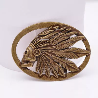 Retro Bronze Cowboy Indian Chief Head Western Indian Metal Fashion Belt Buckle • $15.39