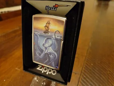 Mazzi Giant Octopus And Tall Ship Brush Chrome Zippo Lighter Mint In Box • $28.95