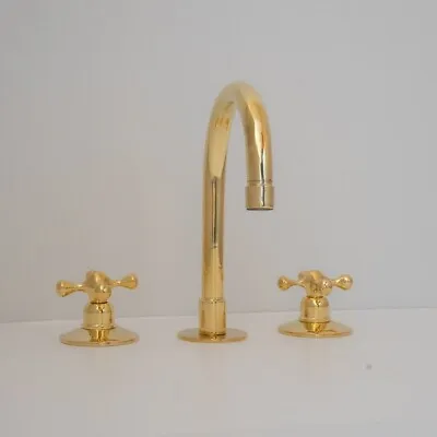 Widespread 3 Holes Solid Unlacquered Brass Faucet Vanity Sink Faucet Antique • $369