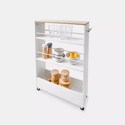 White Slimline Trolley Kitchen Storage Trolley Island With Wheels Particle Board • $44.65