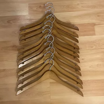 Lot Of 12 Vintage Wooden Hangers With Side Notches - 15 Inches - All Matching • $21.99