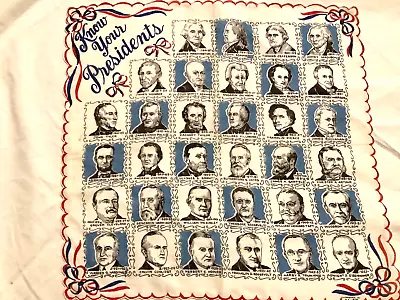 Vintage 1954 Know Your Presidents Hankerchief 1954 Washington To Eisenhower • $17.50