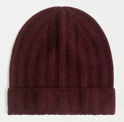 NWT JCrew Cashmere Ribbed Hat Beanie Vintage Burgundy Red • $54.99