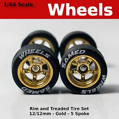 Gold 12mm Lettered 5 Spoke Wheels - 12/12mm For Hot Wheels • $3.99