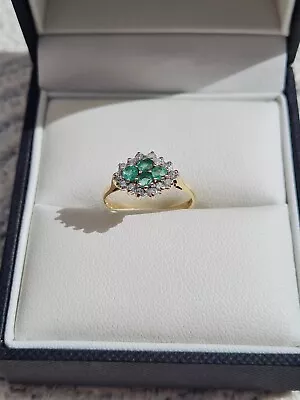 9ct Yellow Gold Emeralds And .15 Diamonds Ring • £115