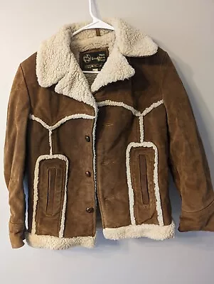 VTG 70s Sears Leather Shop Suede Jacket 36 R Sherpa Lined Rancher Cowboy Coat • $100