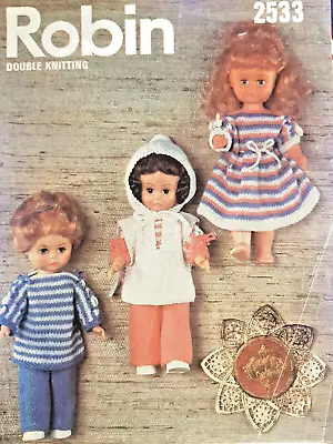 Vintage Knitting Pattern*Baby Dolls Outfit/Clothes**Trouser Suit**Hooded Tabard • £1.49