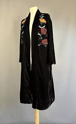 Biba Velvet Feel Red Embroidered Duster Kimono Midi Coat Jacket UK 12 Vintage • $93.25