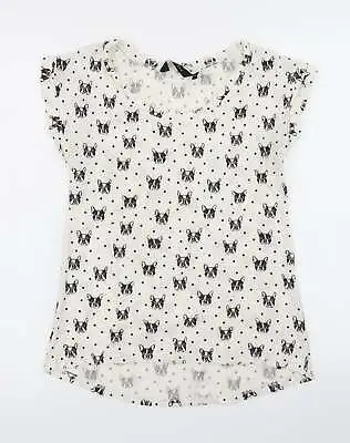 £3.50 • Buy New Look Womens White Polka Dot Cotton Basic T-Shirt Size 6 Crew Neck