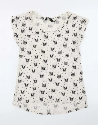 £3.50 • Buy New Look Womens White Polka Dot Cotton Basic T-Shirt Size 6 Crew Neck