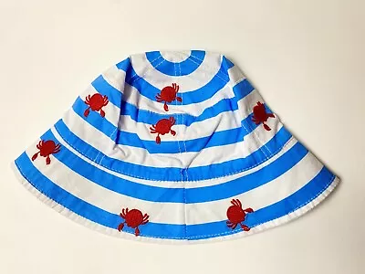 Mud Pie Boat House Baby Sun Hat Blue White Stripes Red Crab 0-6-9 Months NEW • $4.88