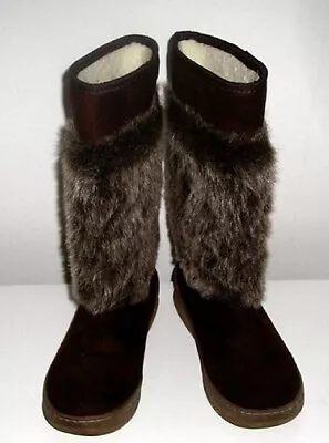 Brown Suede & Faux Fur Arctic Yeti Boots - Size Generous 37 (aust 7) - Like New • $59