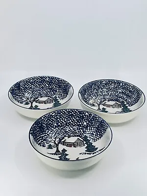 3 Libbey Christmas Dinnerware Cabin In Snow Soup Bowl Salad Bowl SetvTableware • $15